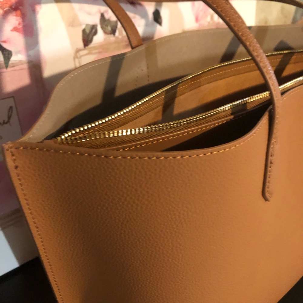 Quince Italian Leather Triple Compartment Tote Cognac Like New Fits 13” Laptop - Picture 7 of 15